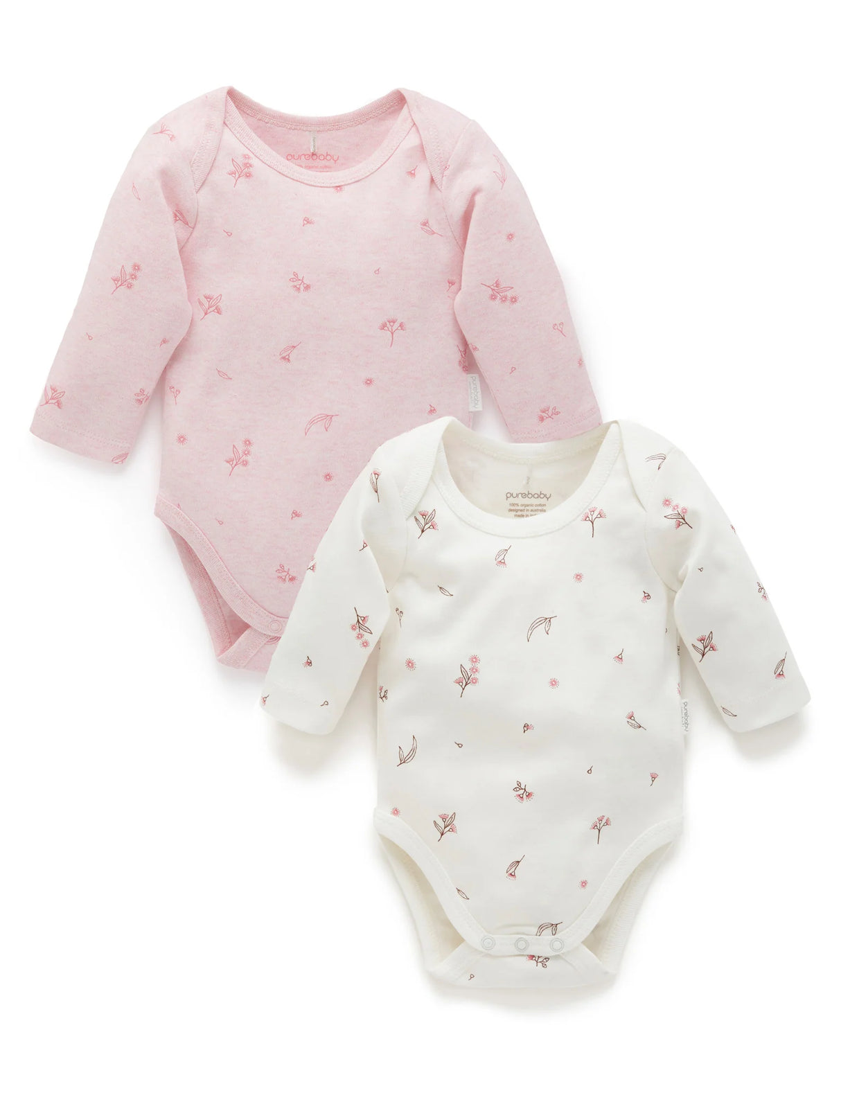 2 Pack Easy Neck Long Sleeve Bodysuit | Pale Pink Blossom