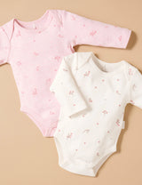 2 Pack Easy Neck Long Sleeve Bodysuit | Pale Pink Blossom