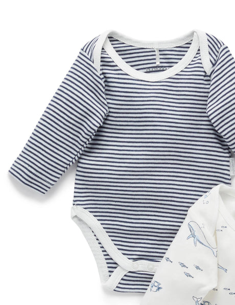 2 Pack Easy Neck Long Sleeve Bodysuit | Vanilla Nautical