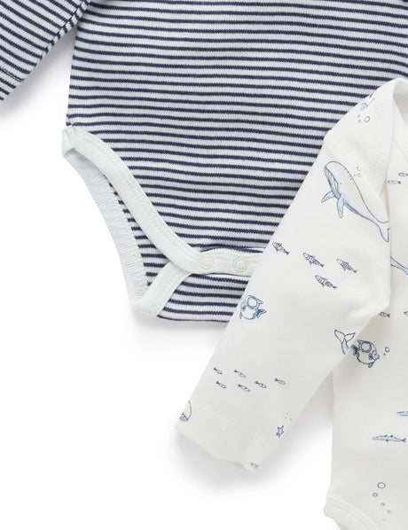 2 Pack Easy Neck Long Sleeve Bodysuit | Vanilla Nautical