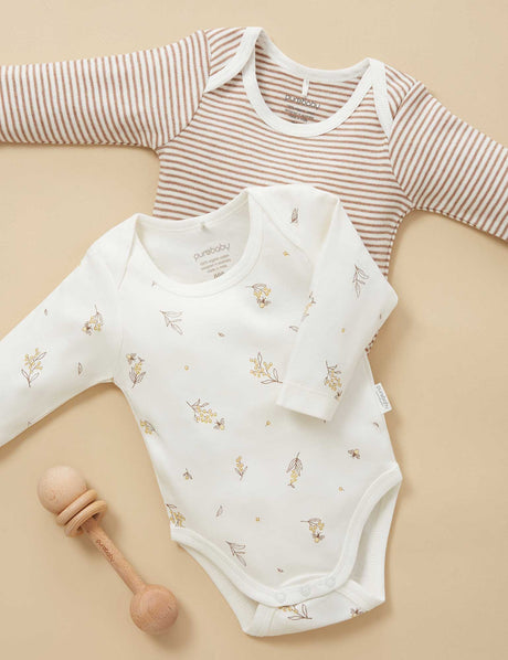 2 Pack Easy Neck Long Sleeve Bodysuit | Vanilla Wattle Bee