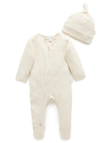 Pointelle Growsuit & Hat Pack | Wheat Melange