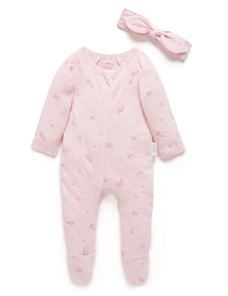 Zip Growsuit & Headband Set | Pale Pink Blossom