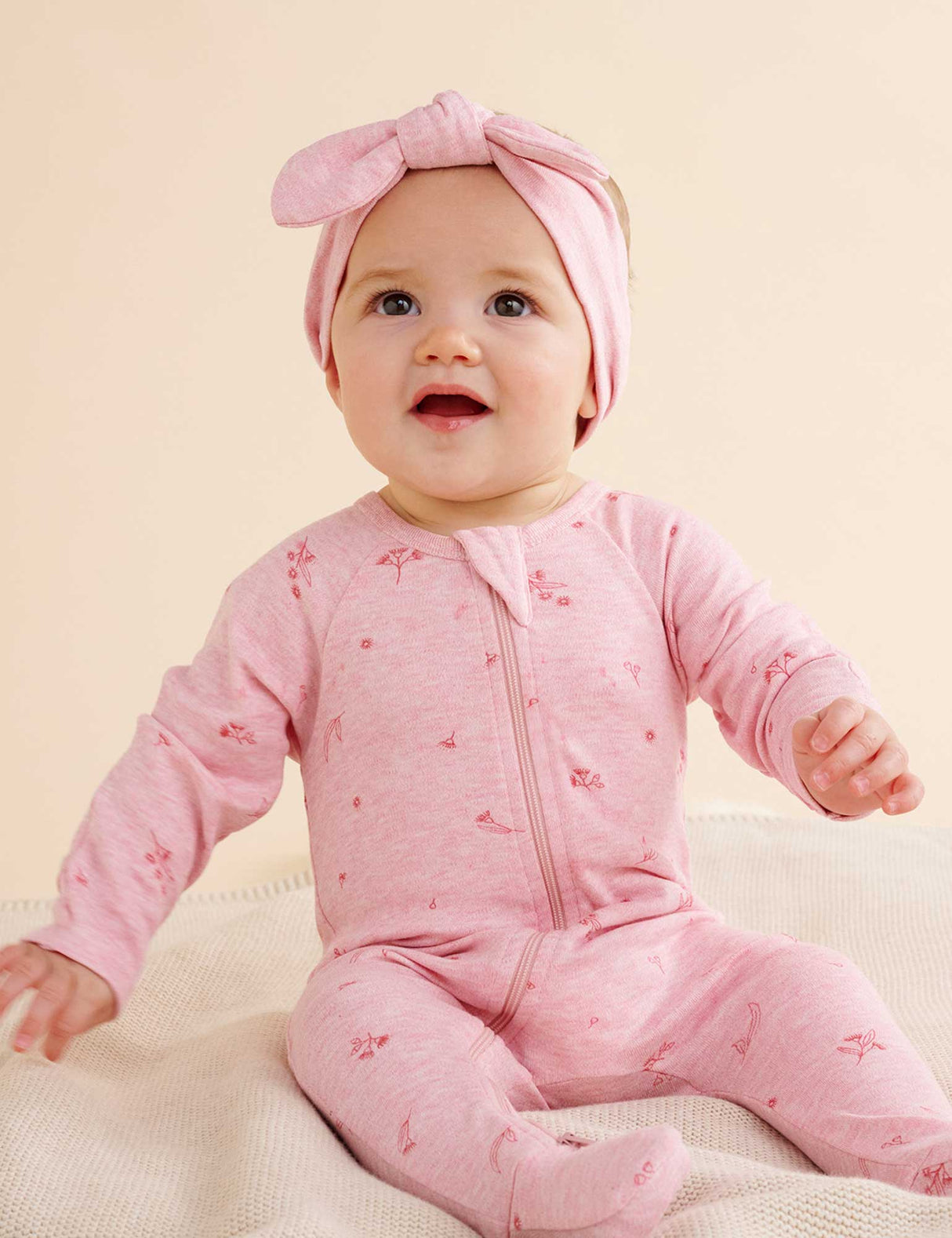 Zip Growsuit & Headband Set | Pale Pink Blossom