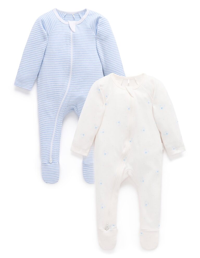 2 Pack Zip Growsuit | Pale Blue Bear