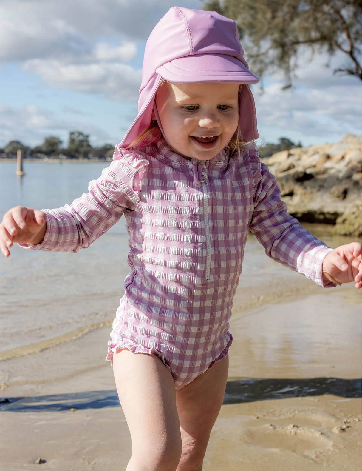 Frilly Long Sleeve Swimsuit | Fig Gingham