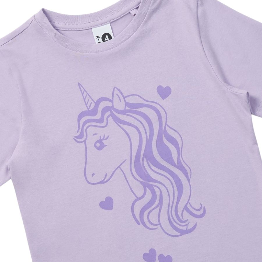 Kids Unicorn Print Tee | Pastel Lilac