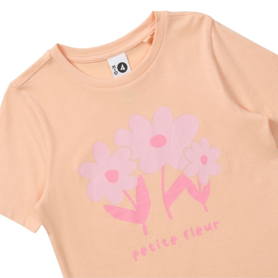 Kids Petite Fleur Print Tee | Peach Parfait