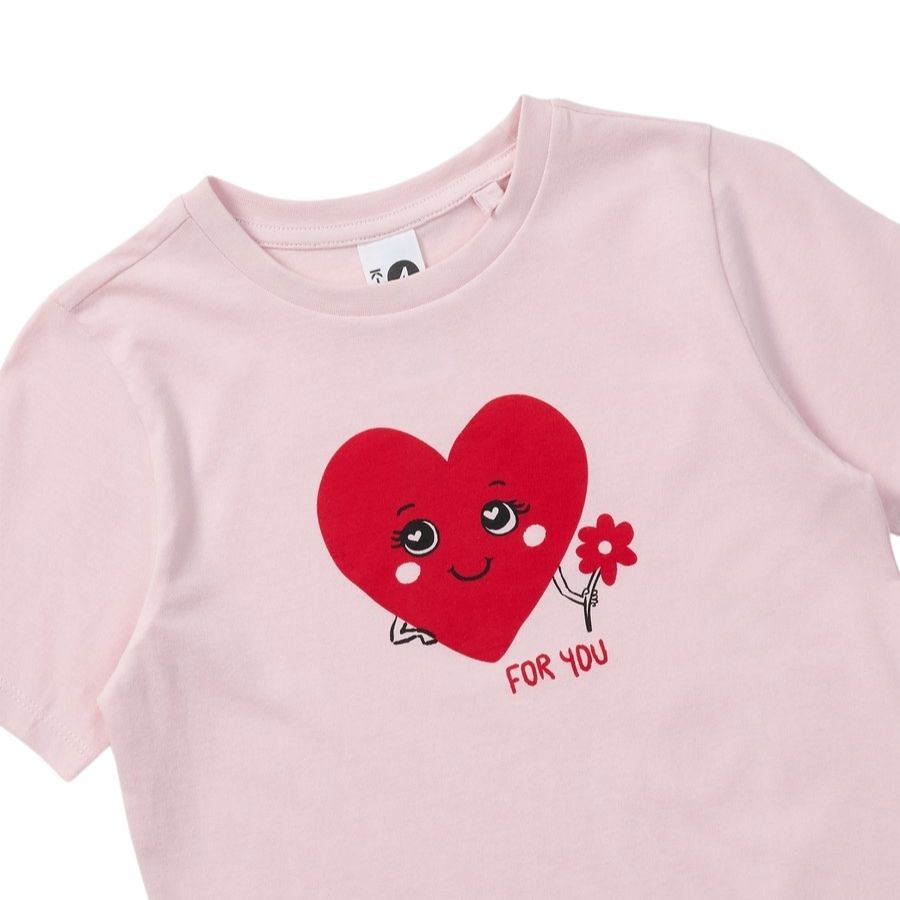 Kids Short Sleeve Heart Print Tee | Pink