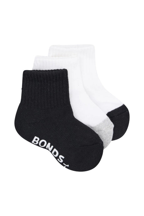 Baby Cushioned Quarter Crew 3 Pack | Black & Grey