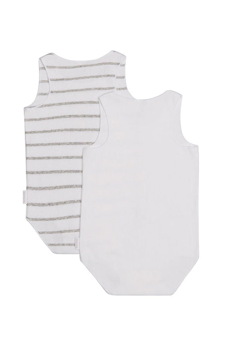 Baby Wonderbodies Rib Singletsuit 2 Pack | White & Grey Stripe & White