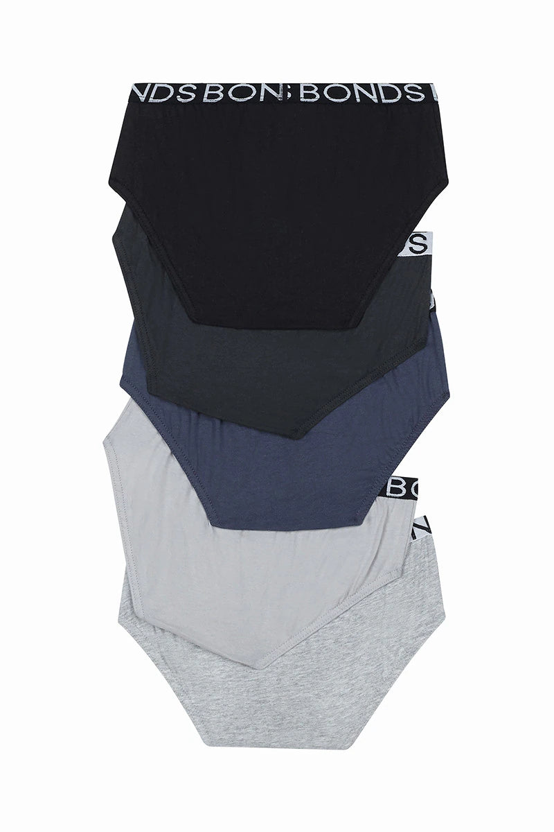 Boys Brief 5 Pack | Black & Greyscale