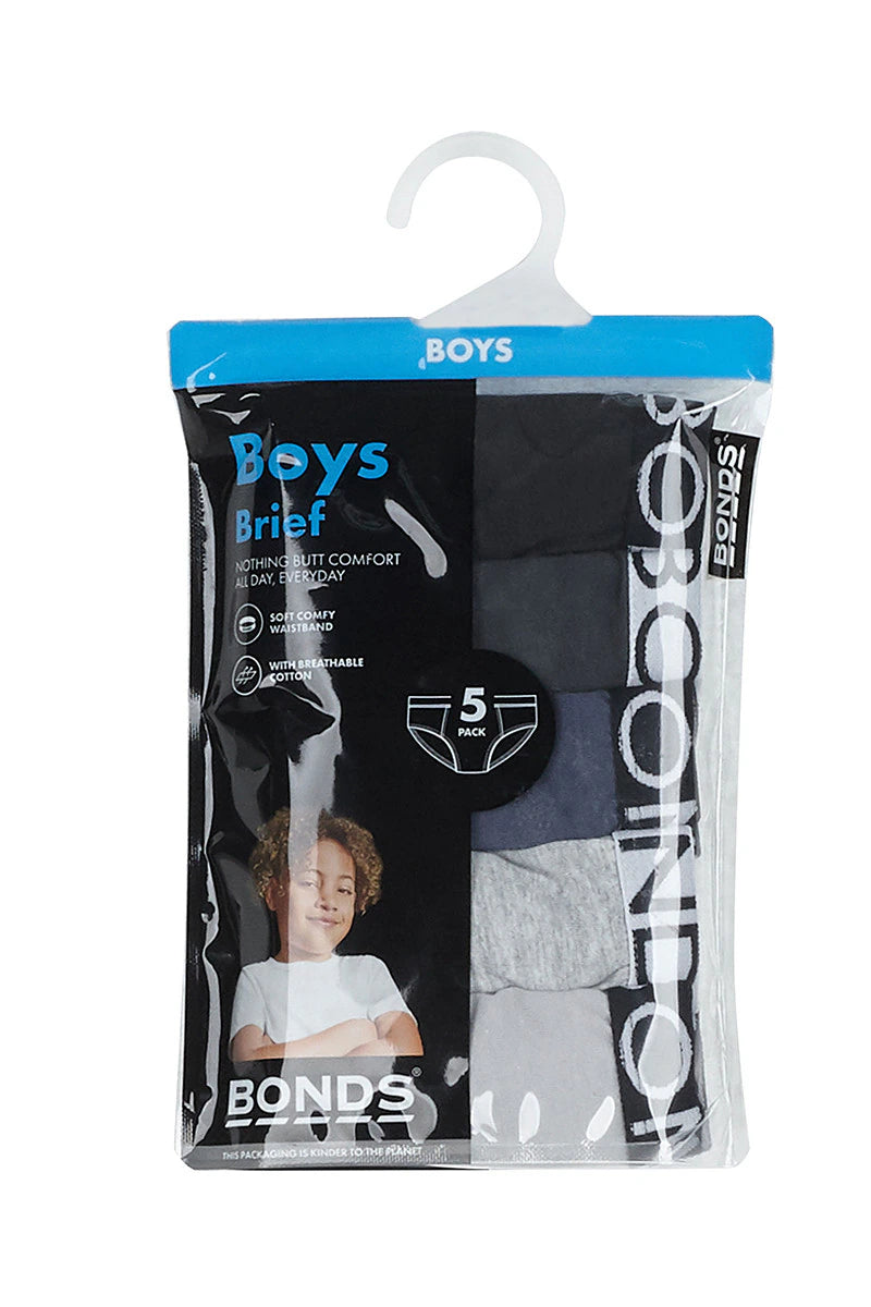 Boys Brief 5 Pack | Black & Greyscale