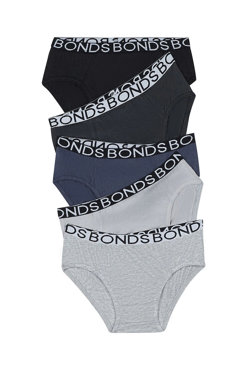 Boys Brief 5 Pack | Black & Greyscale