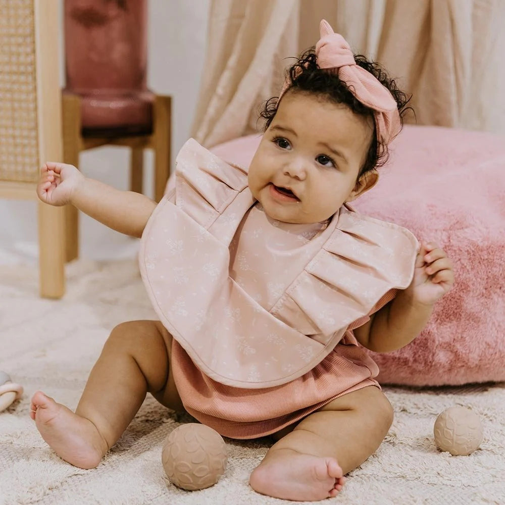 Snuggle Bib Waterproof | Dusty Rose Flower Frill