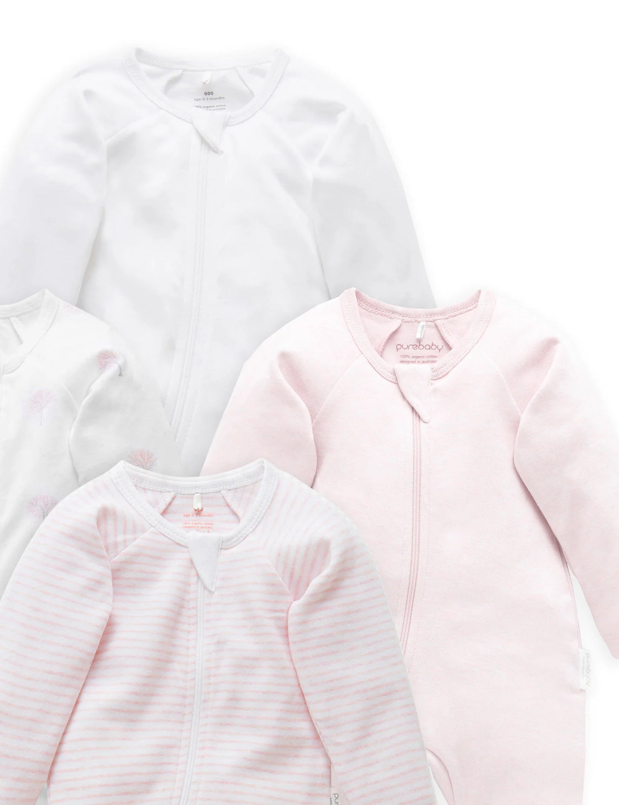 4 Pack Zip Growsuit | Pale Pink