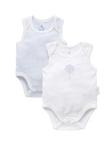 2 Pack Singlet Bodysuit | White / Pale Blue Melange Stripe