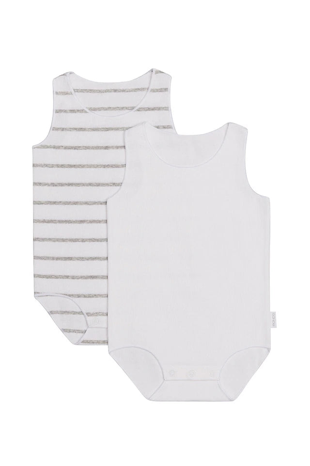 Rib Singletsuit 2 Pack | White & Grey Stripe