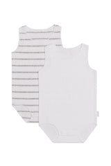 Rib Singletsuit 2 Pack | White & Grey Stripe