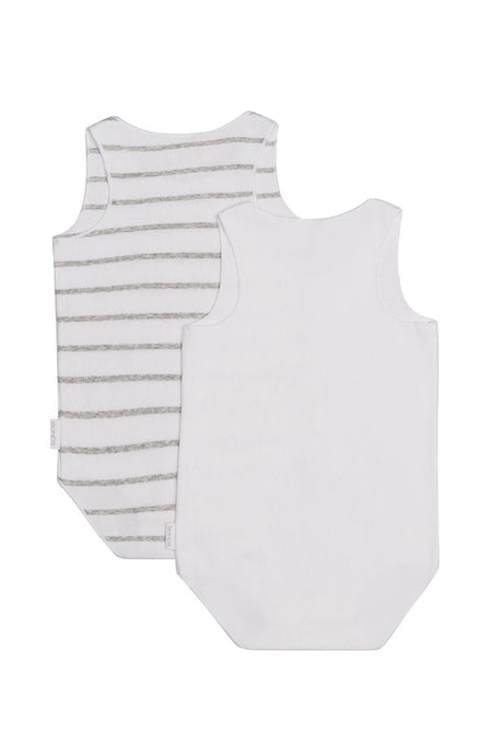 Rib Singletsuit 2 Pack | White & Grey Stripe