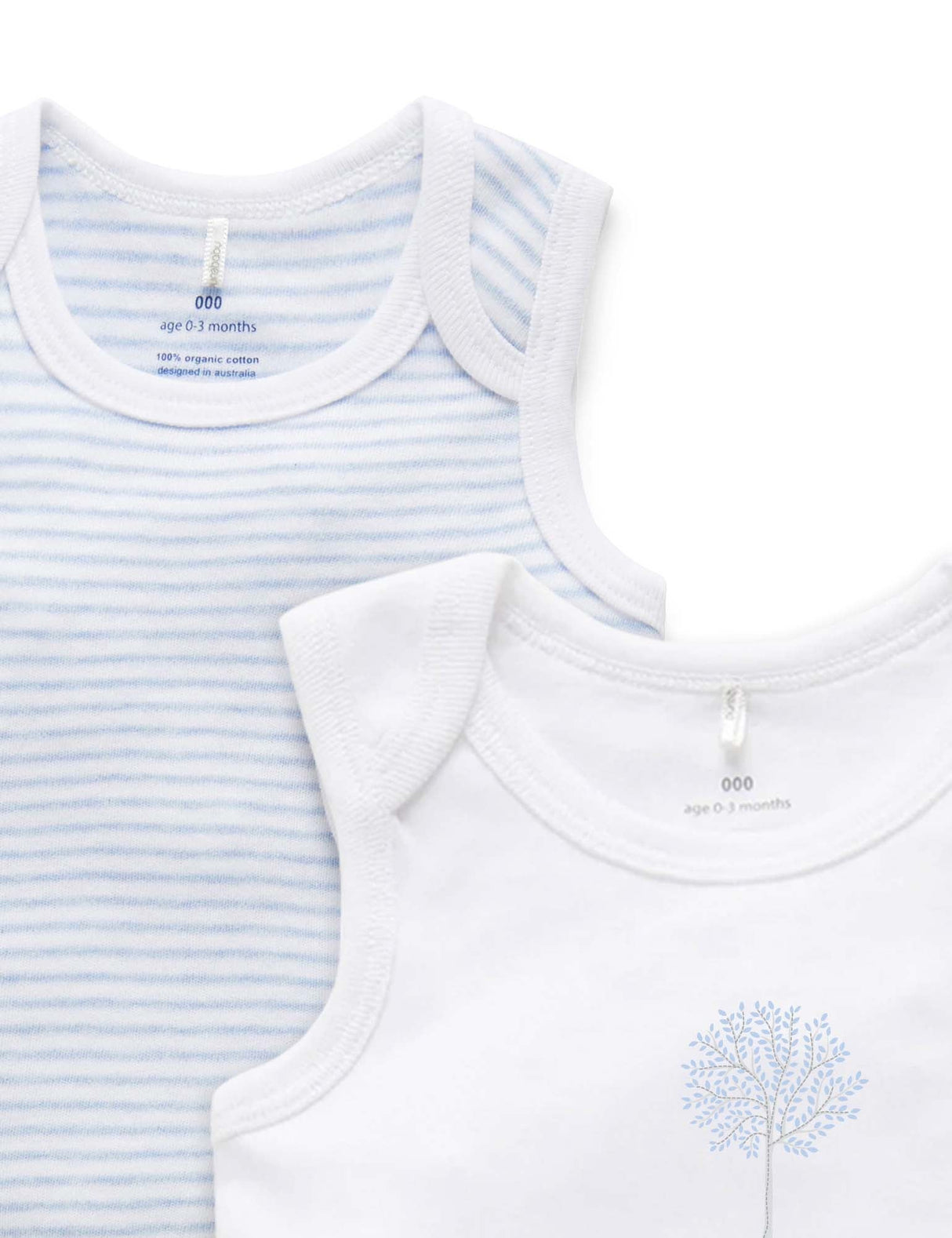 2 Pack Singlet Bodysuit | White / Pale Blue Melange Stripe