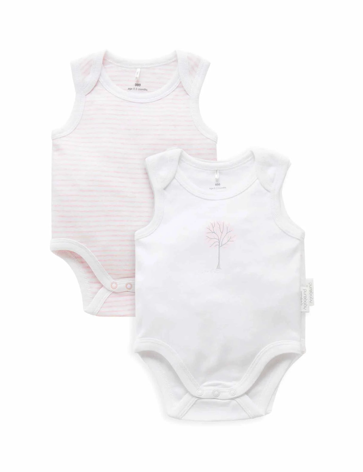 2 Pack Singlet Bodysuit | White / Pale Pink Melange Stripe