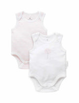 2 Pack Singlet Bodysuit | White / Pale Pink Melange Stripe