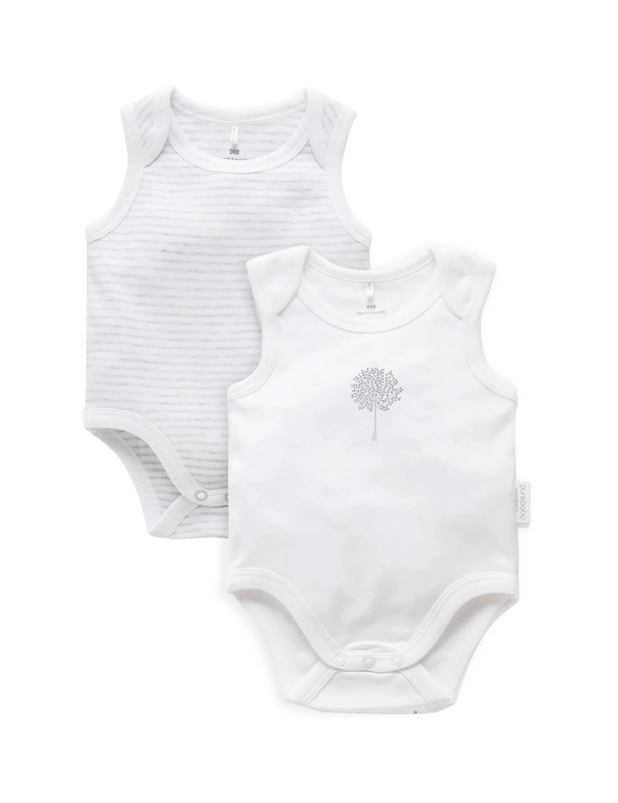 2 Pack Singlet Bodysuit | White / Pale Grey Melange Stripe