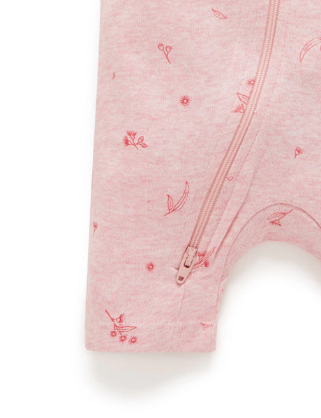 Short Sleeve Zip Growsuit | Peony Blossom