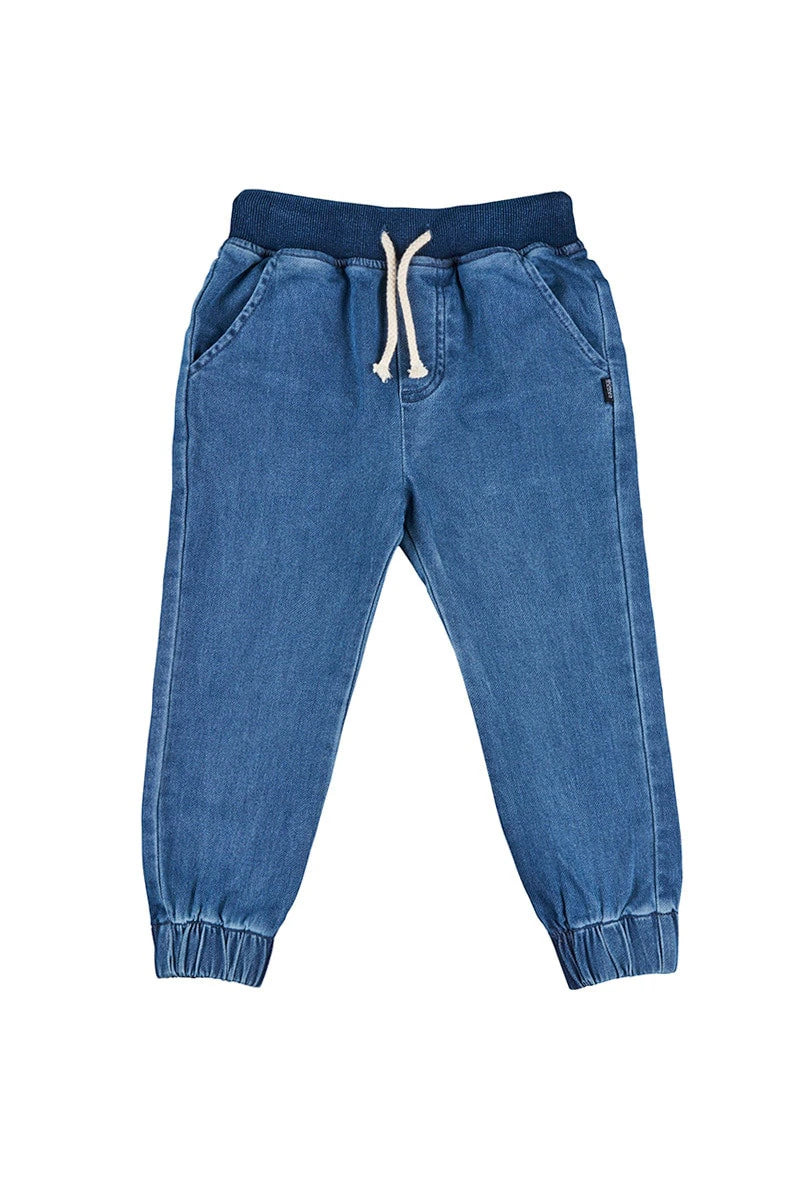 Kids Denim Terry Trackie | Basic Mid Blue Chambray