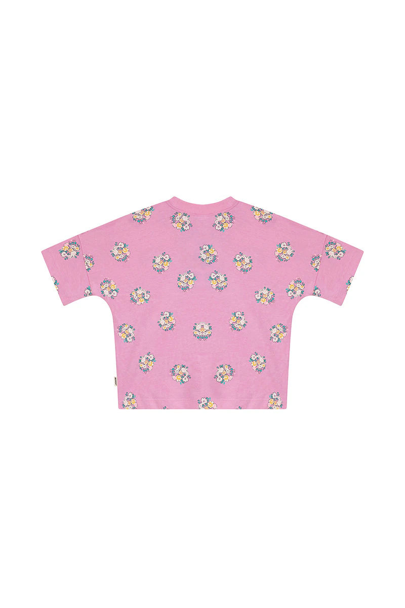 Kids Drop Shoulder Tee | Blooming Petals Pink