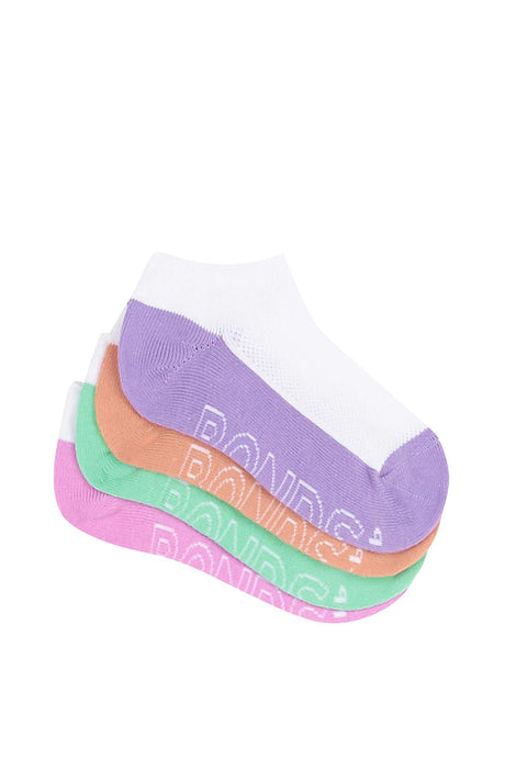 Kids Logo Light Low Cut Socks 4 Pack | White -Girls