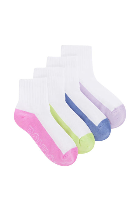Kids Logo Light Quarter Crew Socks 4 Pack | White-Girls
