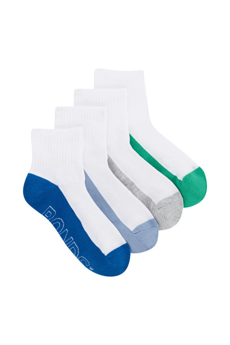 Kids Logo Light Quarter Crew Socks 4 Pack | White-Boys