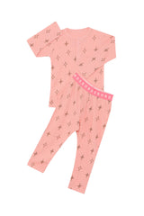 Kids Long Sleeve Waffle Sleep Set | Little Dazzle Pink Souffle