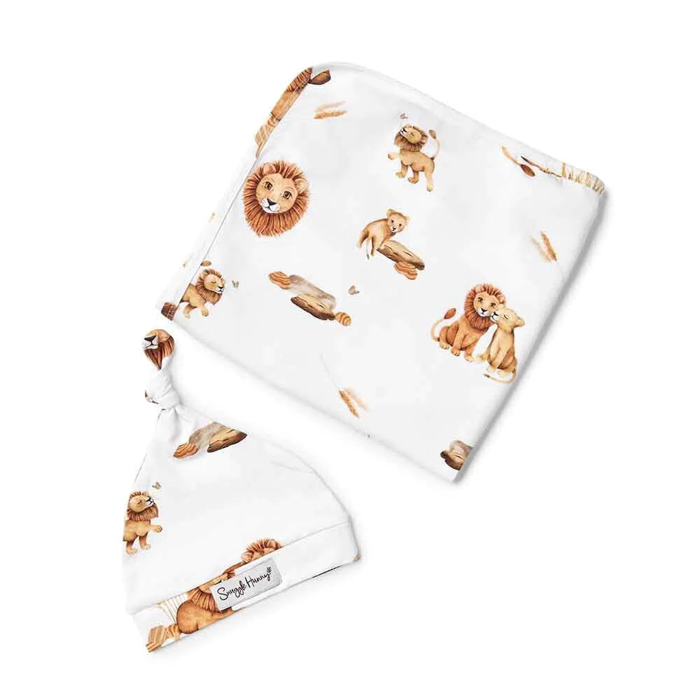 Organic Jersey Wrap & Beanie Set | Lion