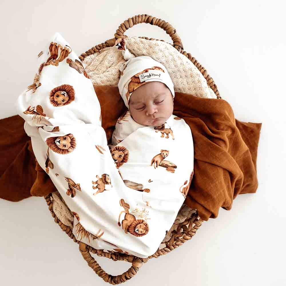 Organic Jersey Wrap & Beanie Set | Lion