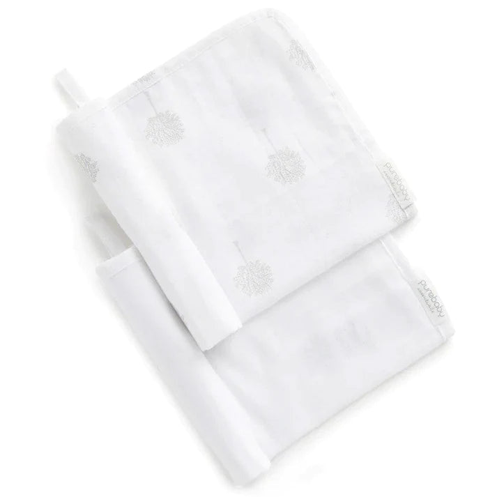 Muslin Facewasher 2 Pack | White / Pale Grey Tree