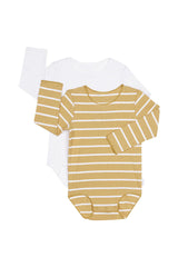 Rib Long Sleeve Bodysuit 2 Pack | Mustard Rush / White Stripes