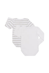 Rib Long Sleeve Bodysuit 2 Pack | White & Grey Stripe & White