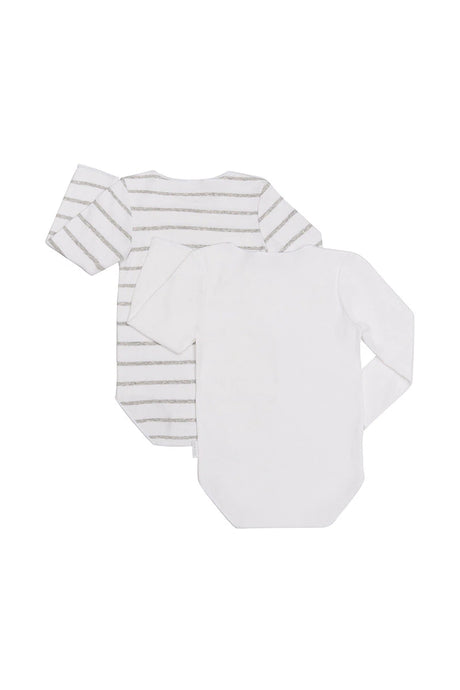 Rib Long Sleeve Wonderbodies 2 Pack | White & Grey Stripe / White