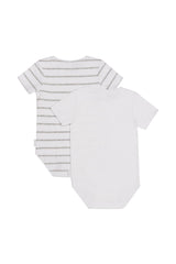 Rib Short Sleeve Bodysuit 2 Pack | White & Grey Stripe & White