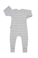 Ribbed Zip Wondersuit | New Grey Marle Stripe & White