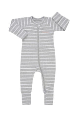 Ribbed Zip Wondersuit | New Grey Marle Stripe & White