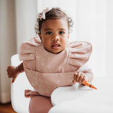 Snuggle Bib Waterproof | Dusty Rose Flower Frill