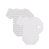 Rib Long Sleeve Wonderbodies 2 Pack | White & Grey Stripe / White
