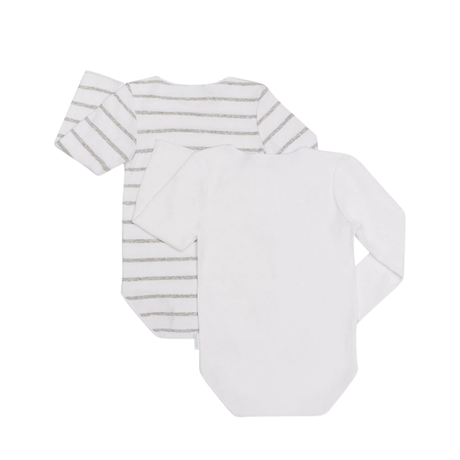 Rib Long Sleeve Wonderbodies 2 Pack | White & Grey Stripe / White