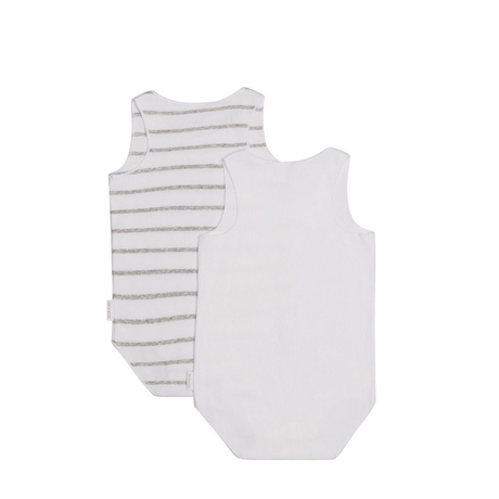 Baby Wonderbodies Rib Singletsuit 2 Pack | White & Grey Stripe