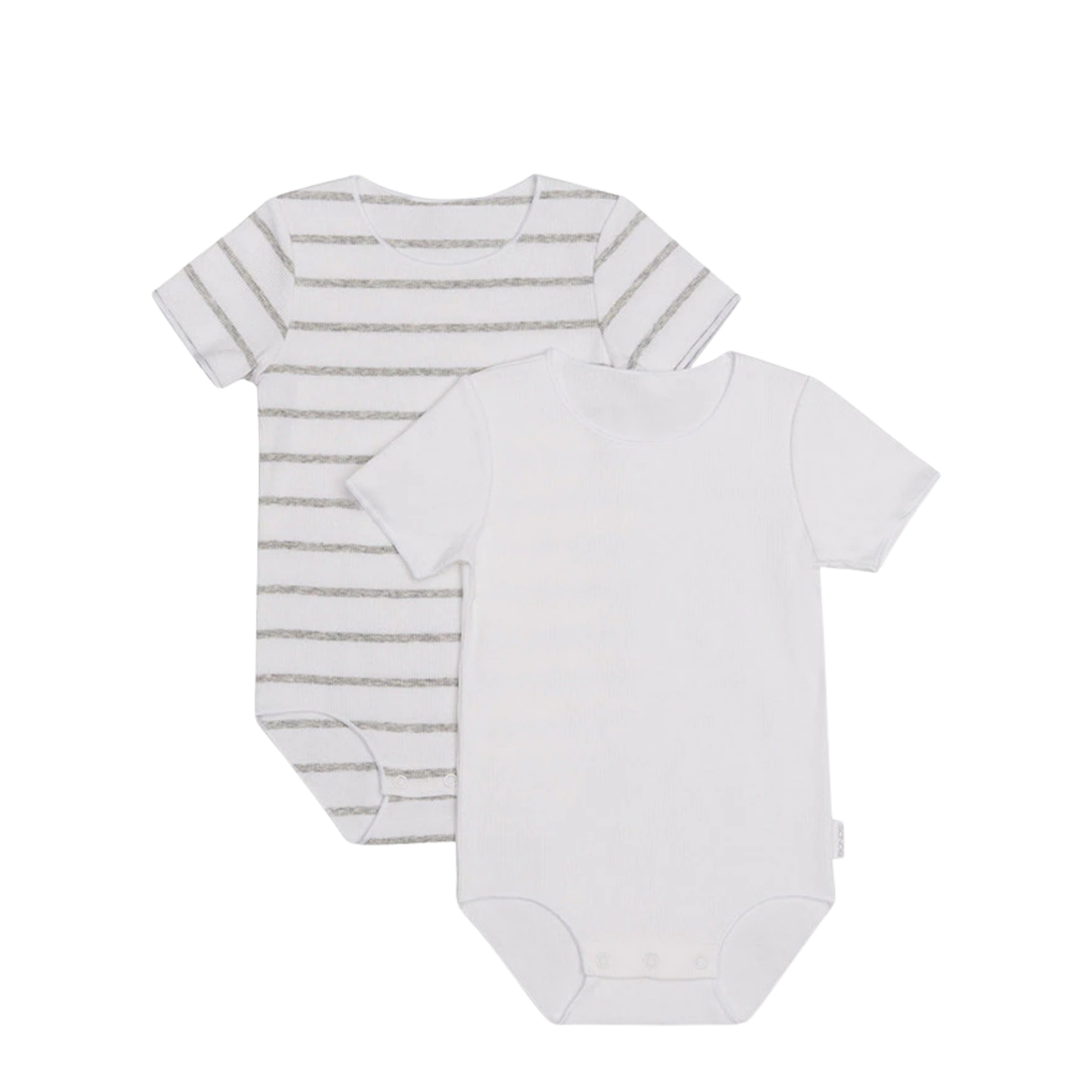Rib Short Sleeve Bodysuit 2 Pack | White & Grey Stripe & White