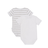 Rib Short Sleeve Bodysuit 2 Pack | White & Grey Stripe & White